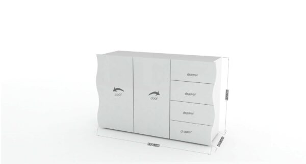 Armadietto ONDA 2 ante + 4 cassetti - bianco laccato lucido - immagine 2