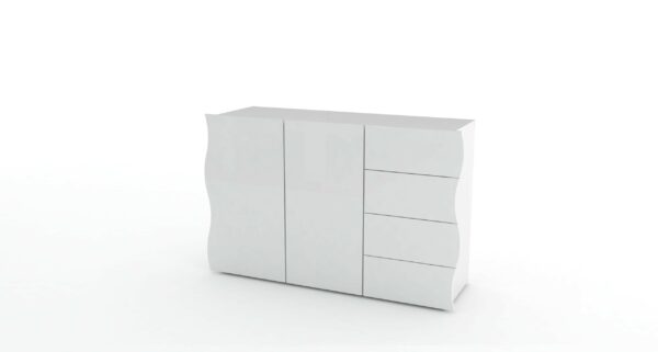 Armadietto ONDA 2 ante + 4 cassetti - bianco laccato lucido - immagine 3