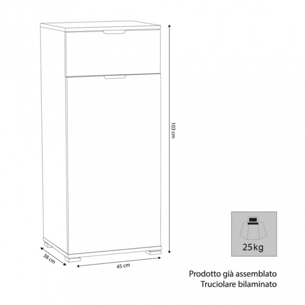 MOBILETTO CON 1 ANTA E 1 CASSETTO ROVERE GRIGIO - immagine 3