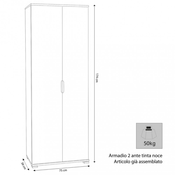 ARMADIO 2 ANTE 180 ROVERE GRIGIO - immagine 3
