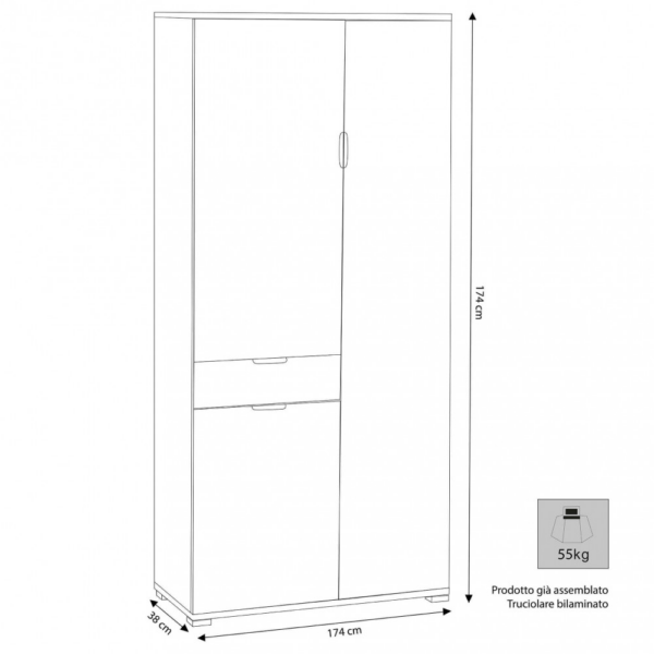 ARMADIO CON 3 ANTE E 1 CASSETTO ROVERE GRIGIO - immagine 3
