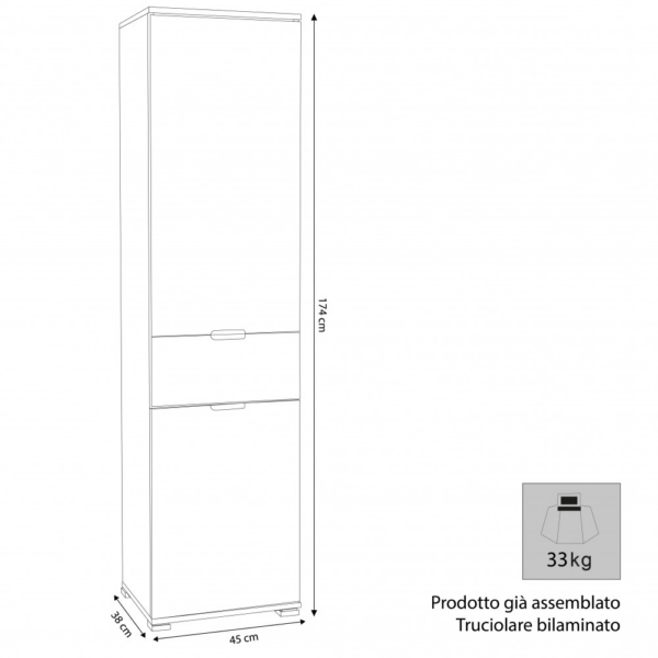 ARMADIO CON 2 ANTE E 1 CASSETTO ROVERE GRIGIO - immagine 3