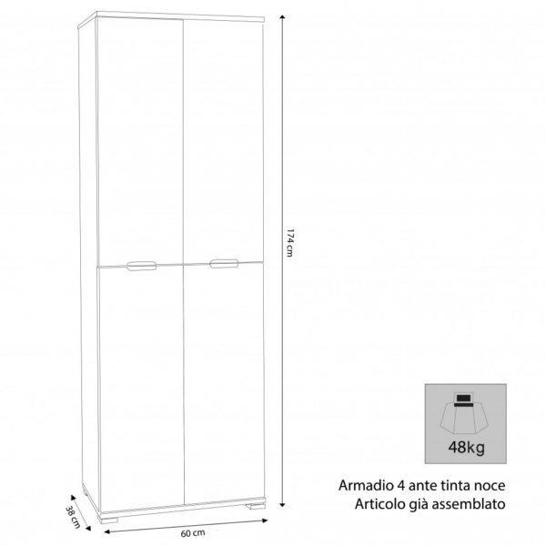ARMADIO 4 ANTE TINTA NOCE - immagine 3