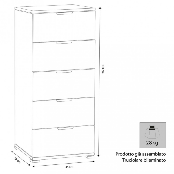 MOBILETTO 5 CASSETTI ROVERE GRIGIO - immagine 3