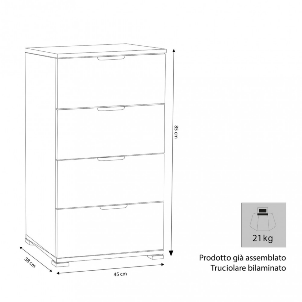 MOBILETTO 4 CASSETTI ROVERE GRIGIO - immagine 3