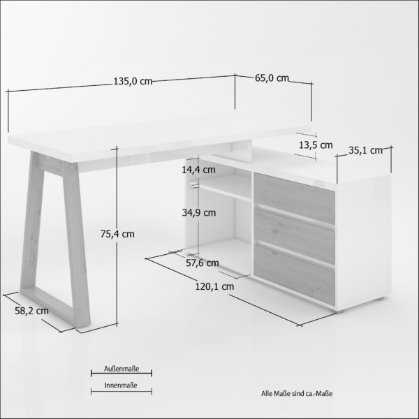 Scrivania 135cm con allungo FIRST made in Italy - immagine 3