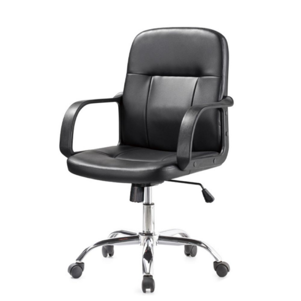Poltrona da ufficio PC116P in ecopelle nero e base cromata - immagine 2