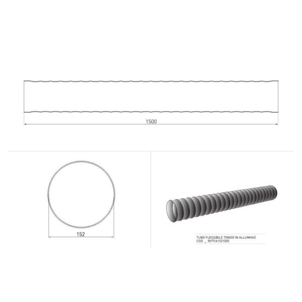 Tubo flessibile tondo in alluminio per cappe BVTFA1521500 1,5 mt.
