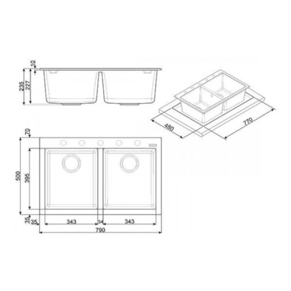 Lavello Smeg VZ3434P 2 vasche 79x50 cm colore panna
