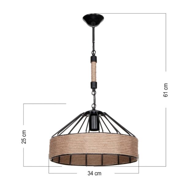 Lampada da soffitto Malina ASZ1180 struttura in metallo nero con dettagli in iuta