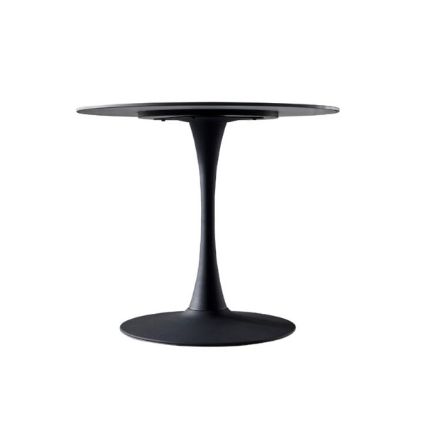 Tavolo rotondo Dot con piano in ceramica effetto marmo nero opaco con particolari oro e gamba nera