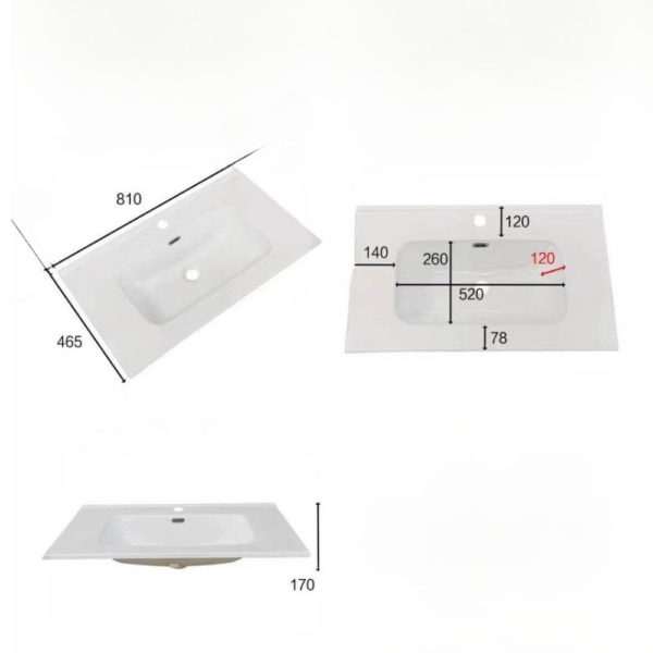 Lavabo consolle da appoggio VAS836-80 81x46.5x14 cm. bianco - immagine 3