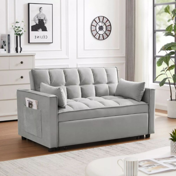 Divano letto Eiri 2 posti in tessuto grigio - immagine 2