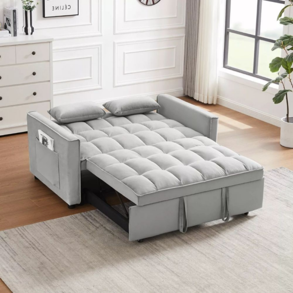 Divano letto Eiri 2 posti in tessuto grigio - immagine 4