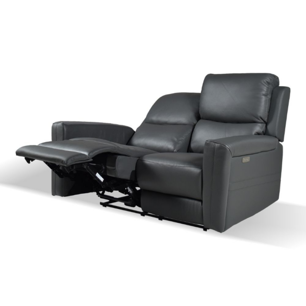 Divano recliner elettrici Claus 2 posti in vera pelle colore grigio scuro - immagine 5