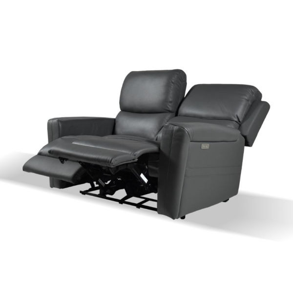 Divano recliner elettrici Claus 2 posti in vera pelle colore grigio scuro - immagine 6