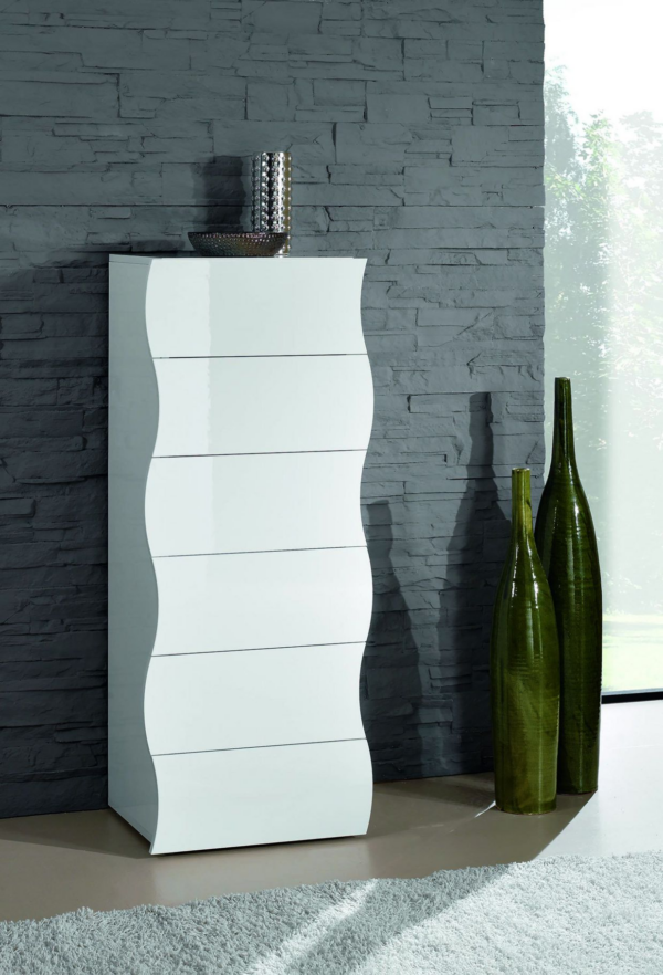 Cassettiera Onda Kommode 6 Cassetti - 50x121,7x40 - Bianco Lucido