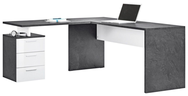 Scrivania ad angolo New Selina - 180x75x60 - Bianco Lucido e Report - immagine 6