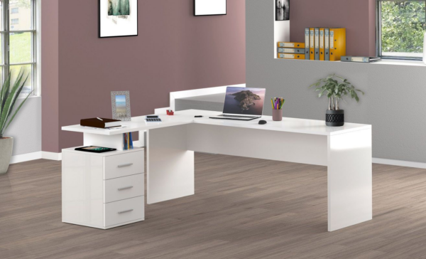 Scrivania ad angolo New Selina - 180x75x60 - Bianco Lucido - immagine 2