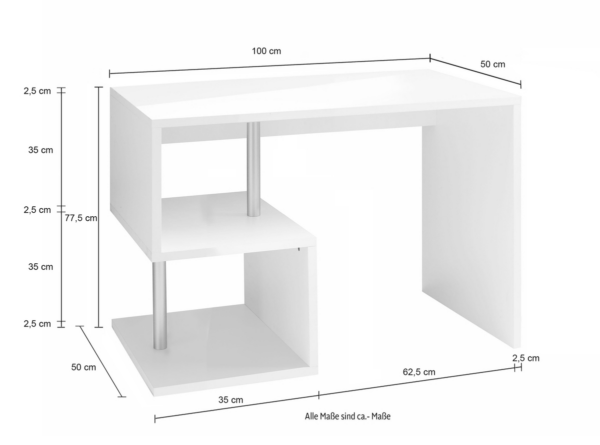 Scrivania Esse 100 - 100x77,5x50 - Bianco Lucido - immagine 2