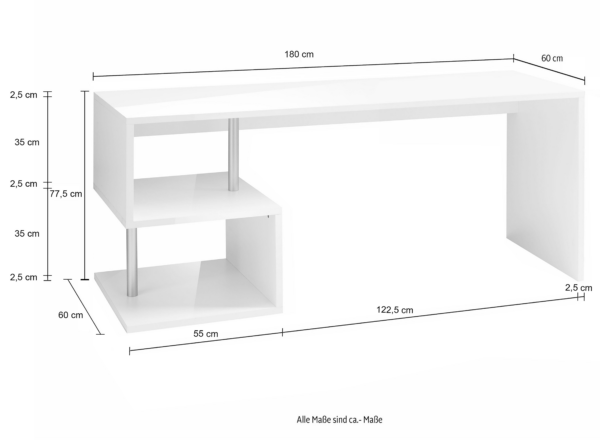 Scrivania Esse 180 - 180x77,5x60 - Bianco Lucido - immagine 2