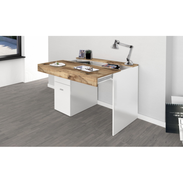 Scrivania Sliding 100 con piano allungabile - Bianco Lucido/Acero Pereira - immagine 2