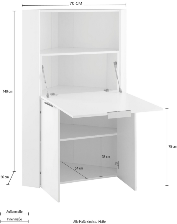 Scrivania ad angolo Dalia - Richiudibile - 70x140x57 - Bianco Lucido - immagine 3