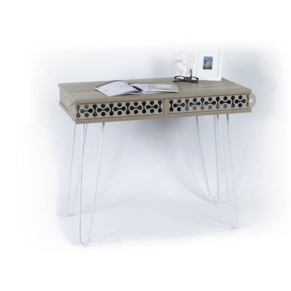 Scrivania Illia piedi in metallo bianco e piano rovere 96x51x75 HMT190642 - immagine 2