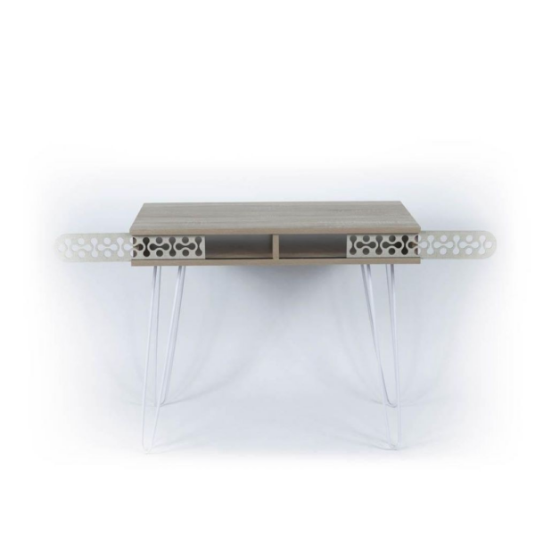 Scrivania Illia piedi in metallo bianco e piano rovere 96x51x75 HMT190642 - immagine 3
