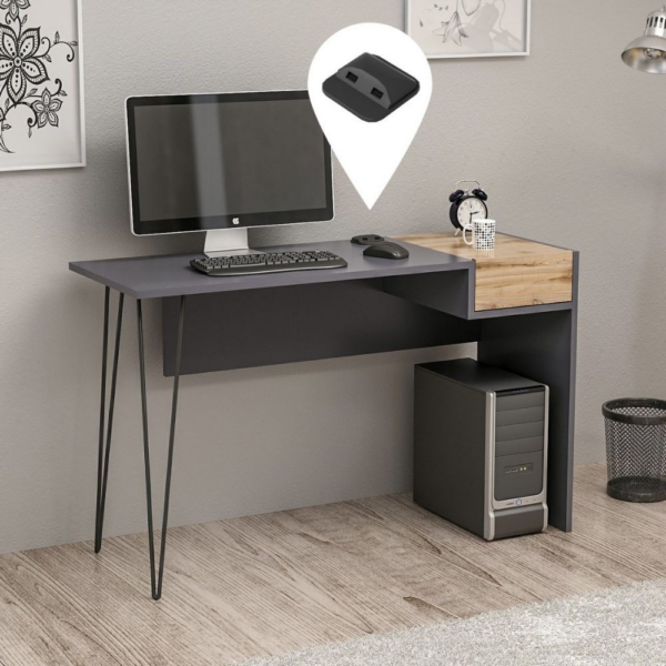 Scrivania Candy antracite noce porte usb 121x45 - immagine 2