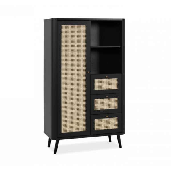 Credenza KUTA53 nera 3 cassetti e anta effetto rafia - immagine 4