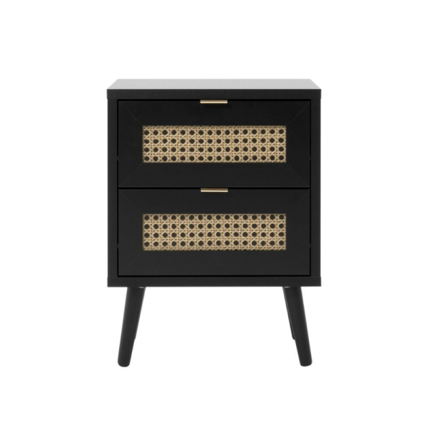 Comodino Vienna61A 2 cassetti nero con frontali effetto vimini - immagine 2