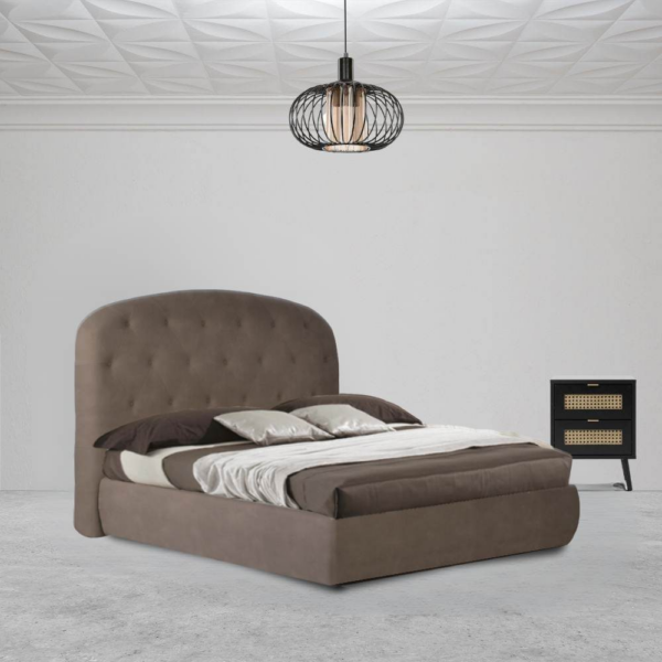 Letto matrimoniale contenitore Button1 visone testiera arrotondata