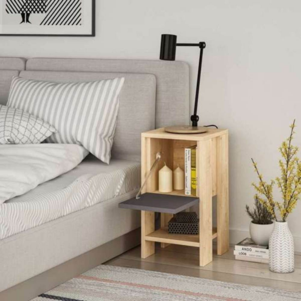 Comodino Ema rovere e antracite anta ribalta 30x30x55h - immagine 2