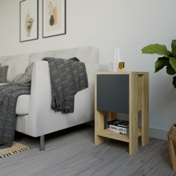 Comodino Ema rovere e antracite anta ribalta 30x30x55h - immagine 3