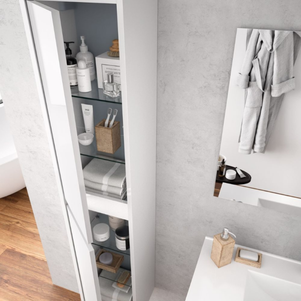 Colonna pensile bagno Jorge 2 ante bianco laccato lucido 30x24x140 - immagine 2