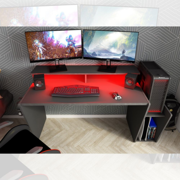 Scrivania game reversibile 5021 con luci led colore antracite - immagine 2