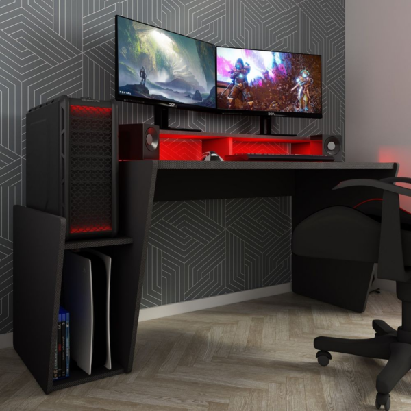 Scrivania game reversibile 5021 con luci led colore antracite - immagine 3