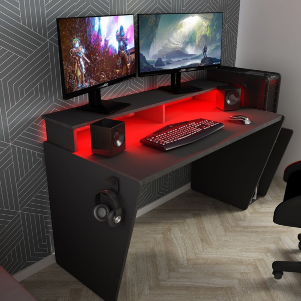 Scrivania game reversibile 5021 con luci led colore antracite - immagine 5