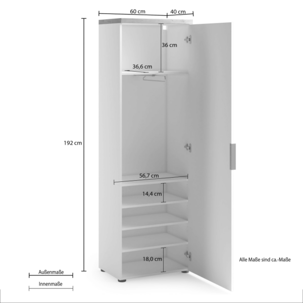 Armadio ad 1 anta con 5 ripiani IDEA made in Italy - immagine 4