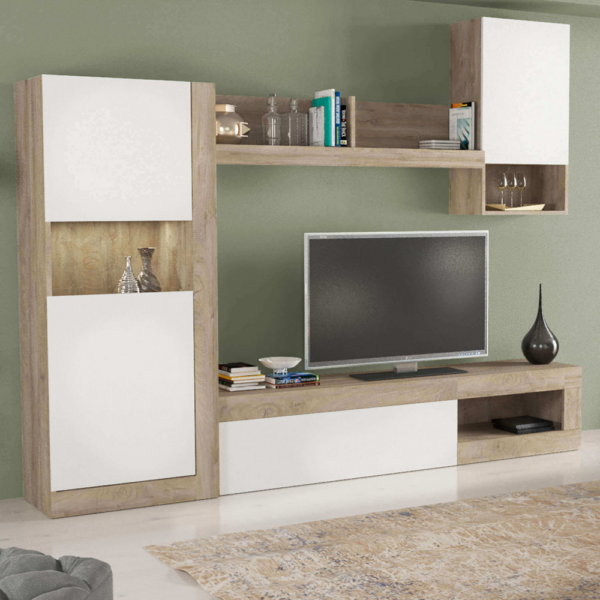 PARETE SOGGIORNO ROOMY BIANCO E ROVERE CHIARO - immagine 2