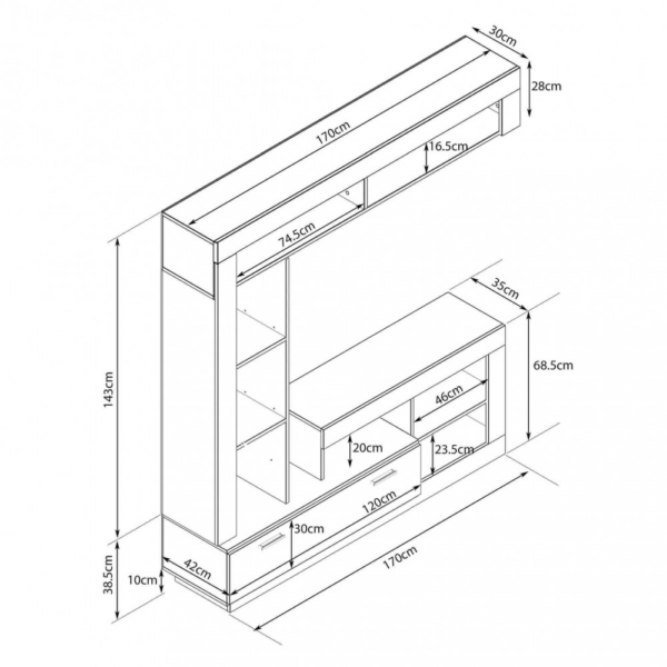 PARETE SOGGIORNO LEONARD ANTRACITE E OLMO - immagine 6