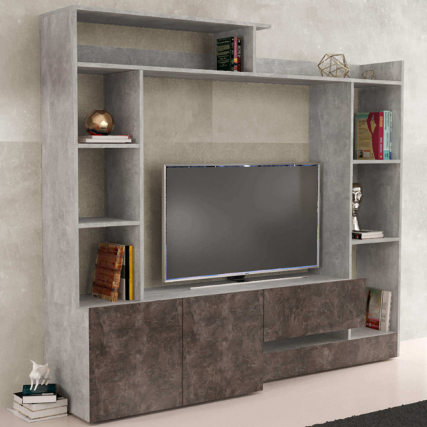PARETE SOGGIORNO ENTRY GRIGIO EFFETTO CEMENTO E GRIGIO SCURO EFFETTO CEMENTO - immagine 2