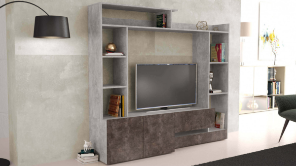 PARETE SOGGIORNO ENTRY GRIGIO EFFETTO CEMENTO E GRIGIO SCURO EFFETTO CEMENTO - immagine 3