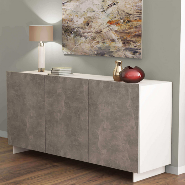 CREDENZA CARLILE BIANCO E GRIGIO EFFETTO CEMENTO - immagine 2