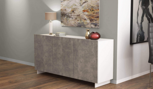 CREDENZA CARLILE BIANCO E GRIGIO EFFETTO CEMENTO - immagine 3