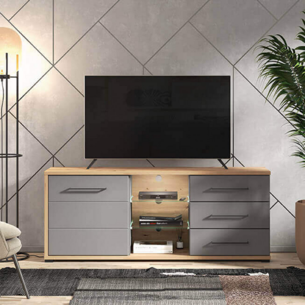 TV MENSOLA LISABON TV ROVERE ARTIGIANO E GRIGIO GRAFITE - immagine 6