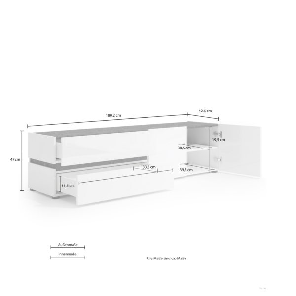 TV Lowboard con 2 ante e 2 cassetti BOB made in Italy - immagine 2