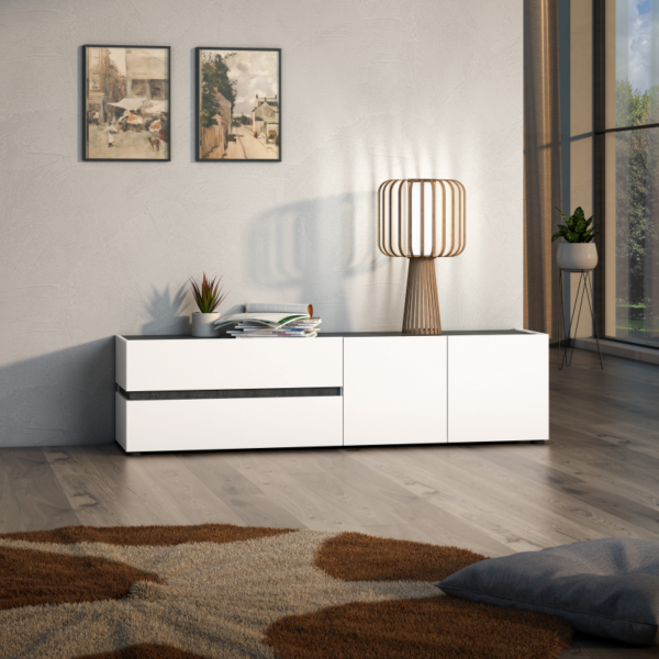 TV Lowboard con 2 ante e 2 cassetti BOB made in Italy - immagine 3