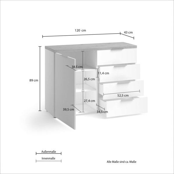 Sideboard con 1 anta e 4 cassetti made in Italy - immagine 2